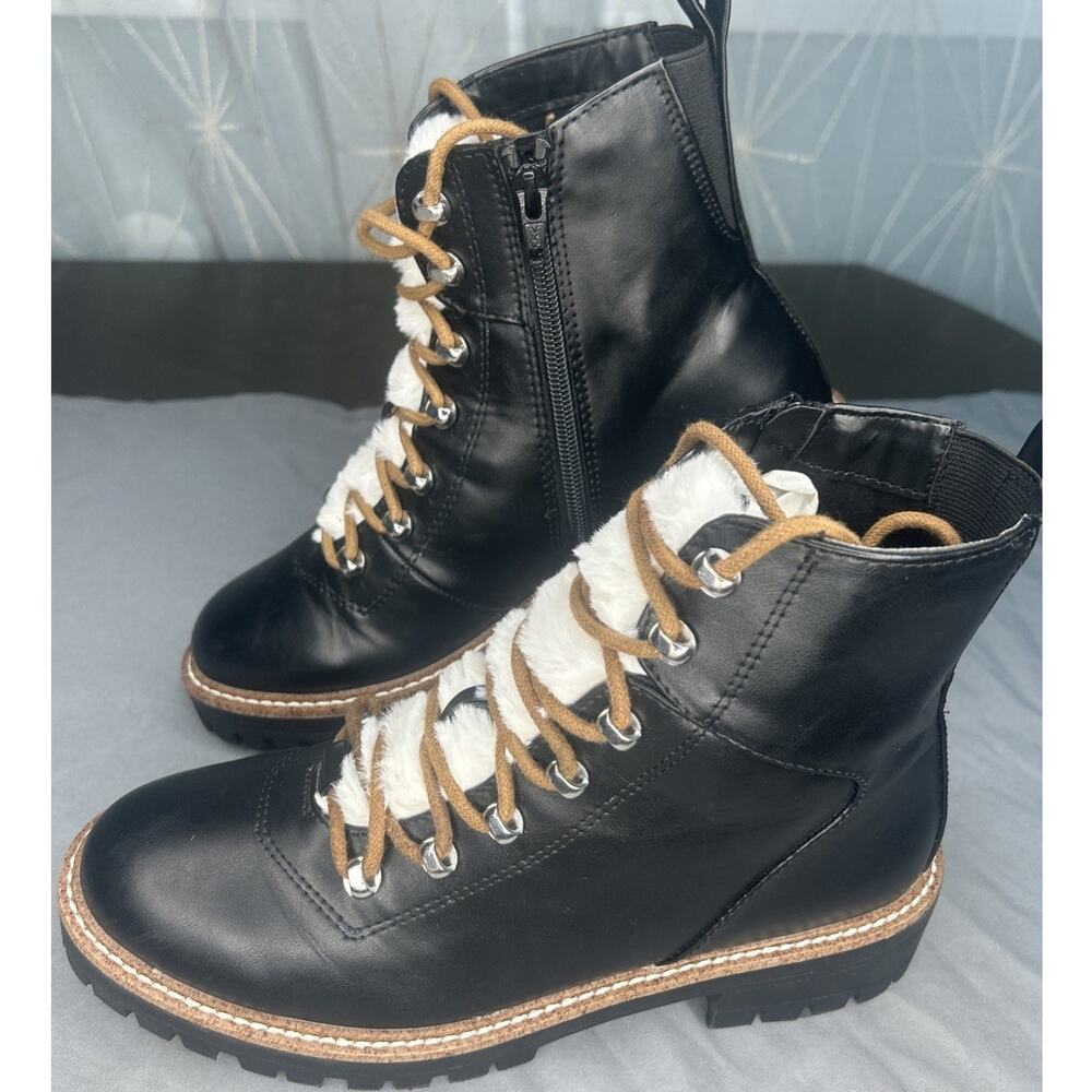 Target A New Day Black Faux‑Leather Hiking Boots Lace‑Up Zip Memory Foam Size 8